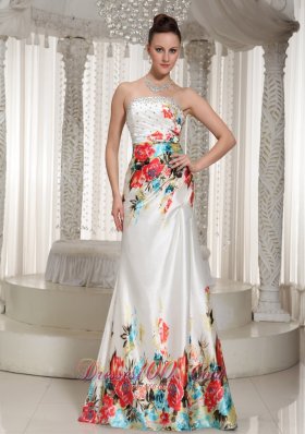 Celebrity Printing Floor-length Strapless Rhinestones Embellishment Prom Dress For Formal Evening