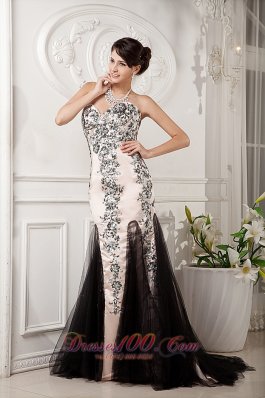 Celebrity Brand New Champagne Column Evening Dress Sweetheart Tulle and Satin Appliques With Beading