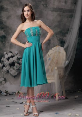 Beautiful Turquoise Empire Strapless Homecoming Dress Chiffon Beading Knee-length  Cocktail Dress