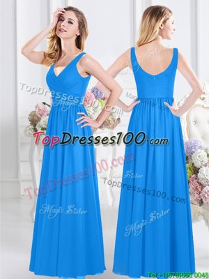 Luxurious One Shoulder Floor Length Navy Blue Bridesmaids Dress Chiffon Sleeveless Ruching