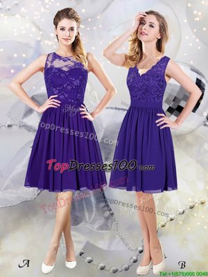 Scoop See Through Purple Scalloped Neckline Lace and Appliques Wedding Party Dress Sleeveless Zipper