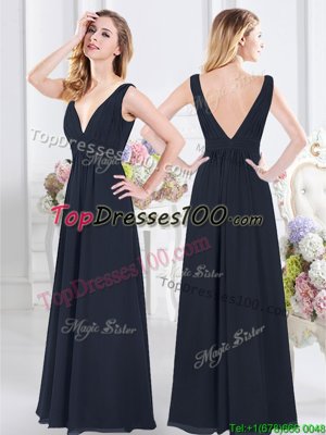 Customized Backless Chiffon Sleeveless Floor Length Damas Dress and Ruching