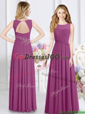 Fuchsia Wedding Guest Dresses Prom and Party and Wedding Party and For with Ruching Scoop Sleeveless Zipper