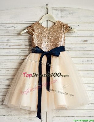 Flirting Champagne Scoop Zipper Sashes|ribbons and Sequins Flower Girl Dress Sleeveless