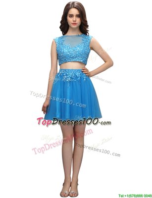 Cheap Baby Blue Empire Beading and Appliques Casual Dresses Zipper Tulle Sleeveless Mini Length