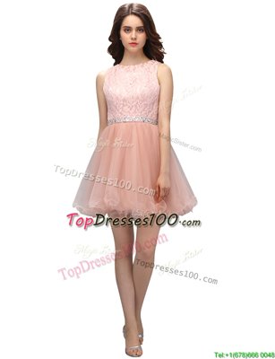 Wonderful Pink Zipper Scoop Beading and Lace Party Dress for Girls Organza Sleeveless