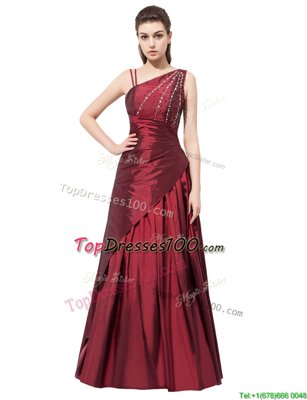 Nice Beading and Bowknot Pageant Dress Womens Burgundy Side Zipper Sleeveless Floor Length