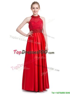 Clearance Taffeta Halter Top Sleeveless Zipper Beading Dress for Prom in Red