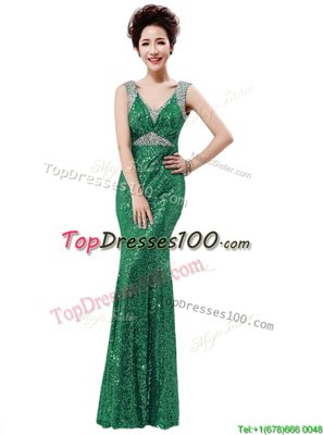 Green Column/Sheath Sequins Homecoming Dress Zipper Sequined Sleeveless Floor Length