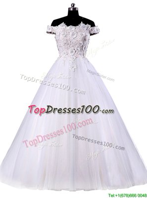 Luxury Off the Shoulder White Sleeveless Appliques Floor Length Wedding Dresses