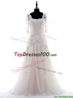 Sumptuous Half Sleeves Brush Train Lace Zipper Wedding Gowns