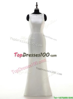 Fine White Column/Sheath Scoop Sleeveless Tulle Floor Length Side Zipper Beading Wedding Gowns