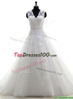 On Sale Off the Shoulder Tulle Sleeveless With Train Wedding Dress Court Train and Ruching