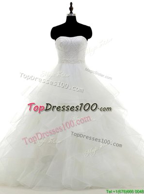 Most Popular Floor Length A-line Sleeveless White Wedding Dress Clasp Handle