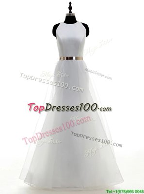 Vintage Scoop Floor Length Column/Sheath Sleeveless White Wedding Gown Zipper