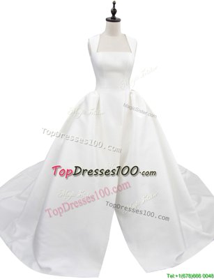 Exceptional With Train White Wedding Dresses Square Sleeveless Court Train Zipper