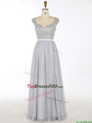 Luxury Scoop Sleeveless Chiffon Prom Gown Lace Sweep Train Zipper