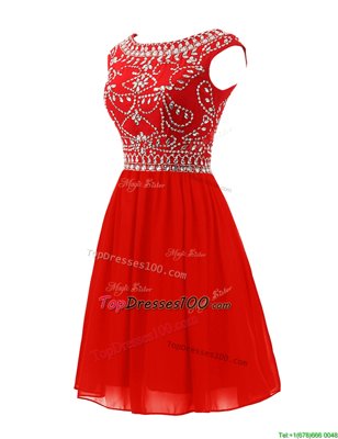 Low Price Scoop Mini Length Zipper Cocktail Dresses Red and In for Prom with Beading