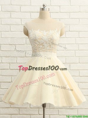 Scoop Champagne Cap Sleeves Knee Length Lace Zipper Cocktail Dresses
