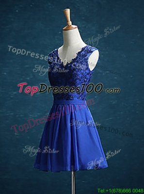 Wonderful Royal Blue Chiffon Zipper V-neck Sleeveless Mini Length Womens Party Dresses Appliques