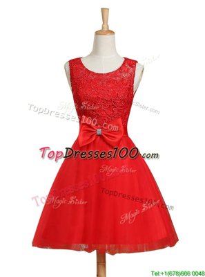 Decent Red Teens Party Dress Prom and For with Lace and Bowknot Scoop Sleeveless Lace Up