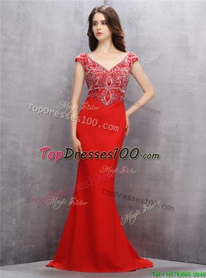Mermaid Sleeveless Sweep Train Beading and Sequins Zipper Prom Gown