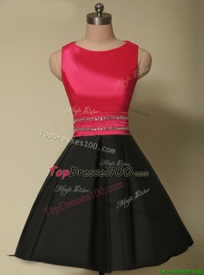 Popular Red And Black Lace Up Scoop Beading Club Wear Satin Sleeveless