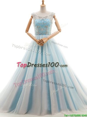 Hot Sale Scoop Sleeveless Court Train Beading Lace Up Homecoming Dress