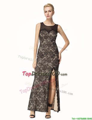 Scoop Sleeveless Zipper Prom Gown Black Lace