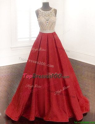 Most Popular Red Prom Evening Gown Prom and For with Beading Scoop Sleeveless Zipper