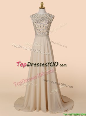 Scoop Champagne Backless Beading Sleeveless With Brush Train