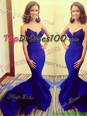 Most Popular Mermaid Floor Length Royal Blue Prom Gown Strapless Sleeveless Zipper