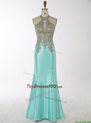 Affordable Mermaid Floor Length Zipper Evening Dress Aqua Blue and In for Prom and Party with Beading