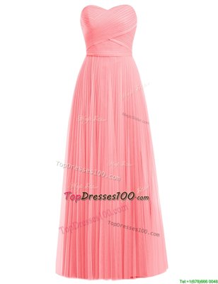 Wonderful Floor Length Zipper Prom Party Dress Watermelon Red and Rose Pink and In for Prom and Party with Ruffles