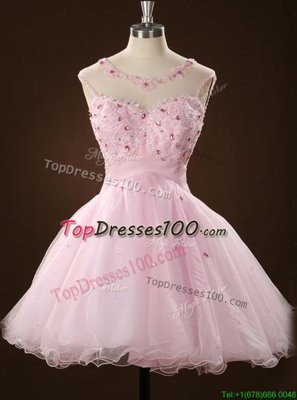 Lovely Pink Scoop Zipper Beading and Appliques Cocktail Dress Sleeveless