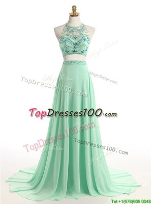 Noble Turquoise A-line Lace V-neck Cap Sleeves Pleated Zipper Prom Party Dress