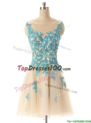 Luxurious Beading and Appliques Cocktail Dresses Champagne Zipper Sleeveless Mini Length