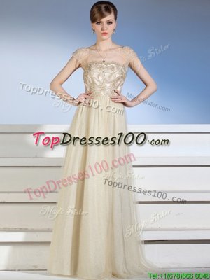 Suitable Floor Length Column/Sheath Sleeveless Champagne Dress for Prom Side Zipper