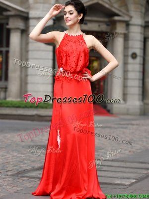 Top Selling Scoop Floor Length Column/Sheath Sleeveless Coral Red Prom Dress Zipper