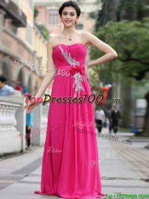 High End Hot Pink Sweetheart Neckline Beading and Hand Made Flower Homecoming Dress Sleeveless Zipper