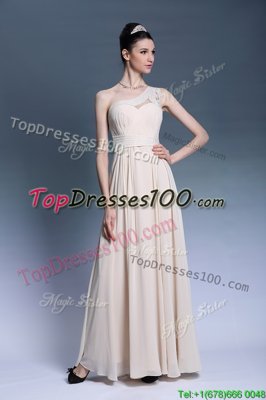 Perfect Column/Sheath Prom Evening Gown Champagne One Shoulder Chiffon Sleeveless Floor Length Side Zipper