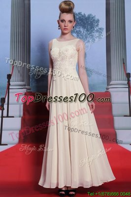 Free and Easy Column/Sheath Prom Dresses White Scoop Chiffon Sleeveless Floor Length Side Zipper