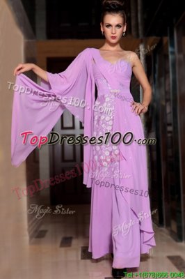 Discount Ankle Length Lilac Homecoming Dress Chiffon Half Sleeves Beading and Ruching