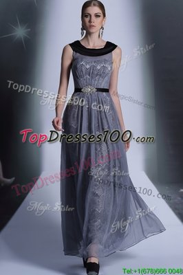 Luxury Scoop Grey Sleeveless Tulle Side Zipper Dress for Prom for Prom and Party