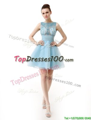 Shining Scoop Knee Length Zipper Club Wear Light Blue and In for Prom and Party with Beading and Sashes|ribbons