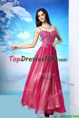 Fitting Scoop Sleeveless Side Zipper Prom Dresses Fuchsia Chiffon