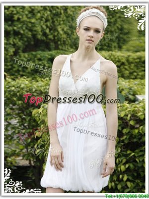 Sophisticated White V-neck Criss Cross Ruching Womens Party Dresses Sleeveless