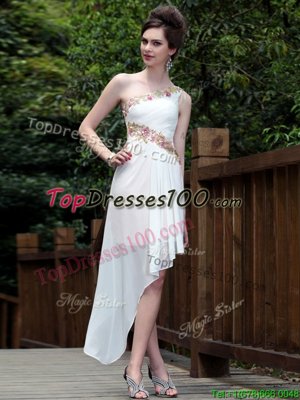 Luxury Column/Sheath Homecoming Dresses White One Shoulder Organza Sleeveless Ankle Length Side Zipper