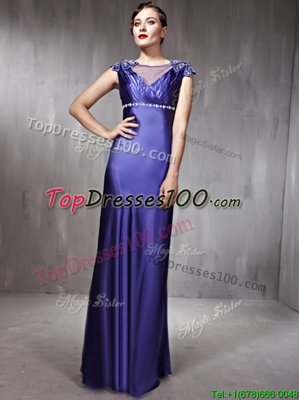 Hot Sale Purple Sleeveless Beading Floor Length Prom Party Dress