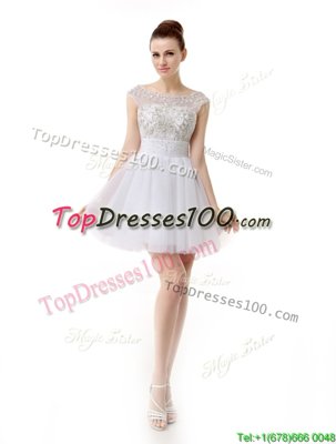 Artistic Scoop Mini Length A-line Cap Sleeves White Casual Dresses Zipper